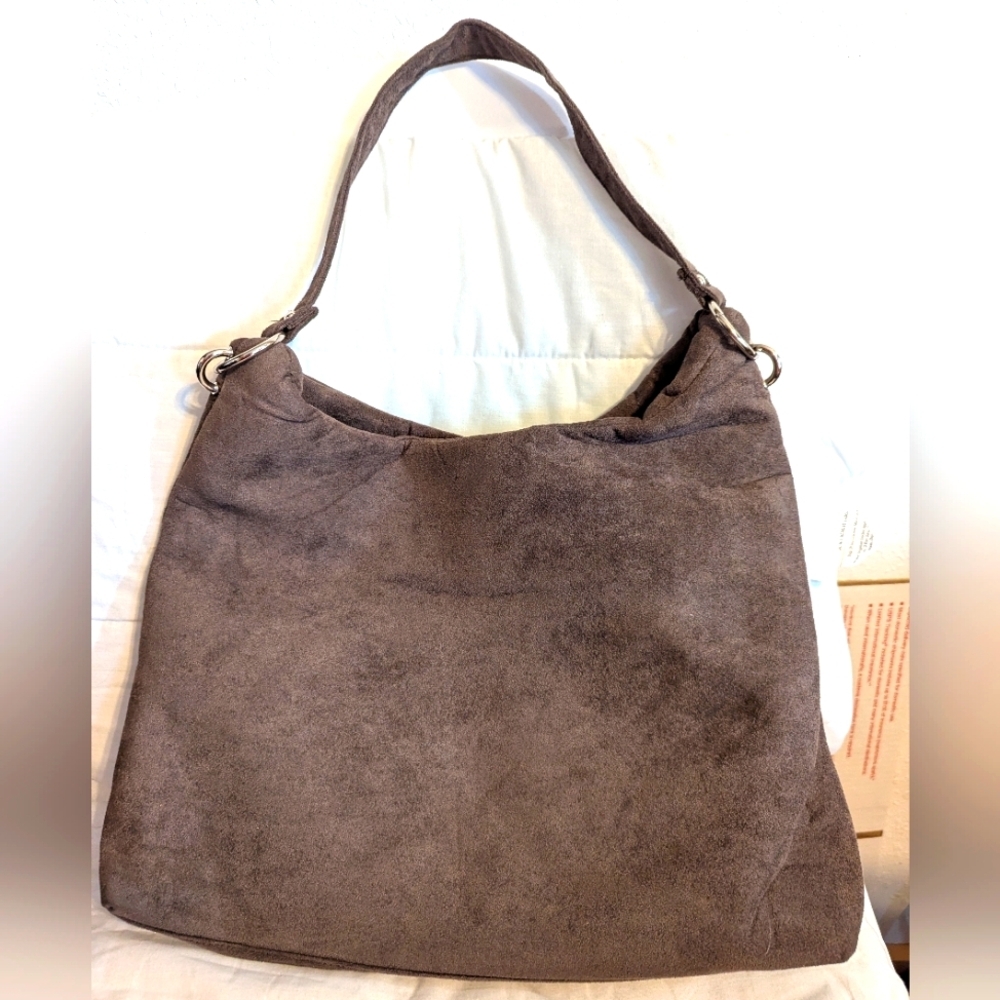 Suede Shoulder Hobo Bag - Brown - Picture 3 of 8